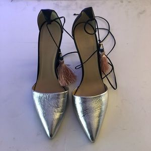 J. Crew Roxie Metallic Crackled Tassel Heels